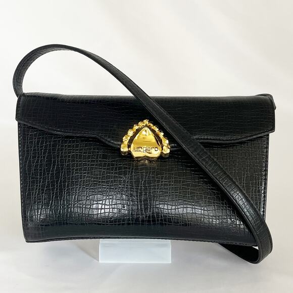 Emanuel Ungaro Handbags - UNGARO Paris Vintage Black Logo Embossed Leather Bag Crossbody